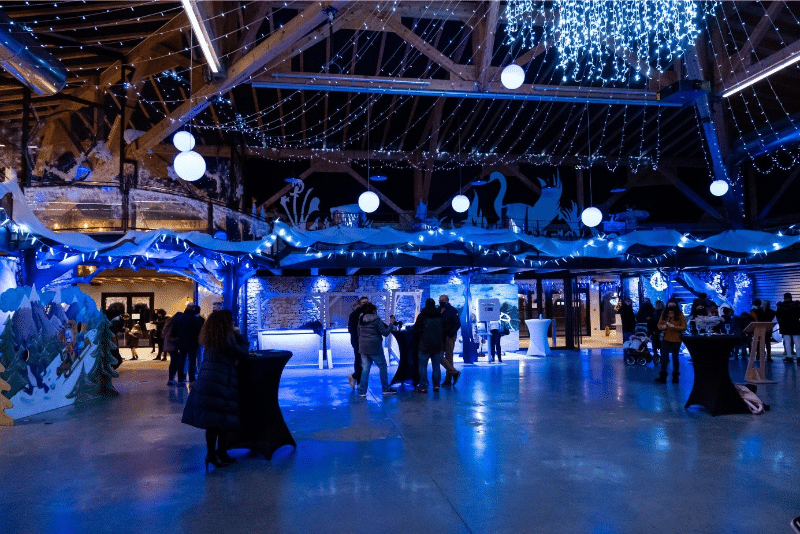 Salle décorée pour Arbre de Noël à Valsoyo avec animations lumineuses