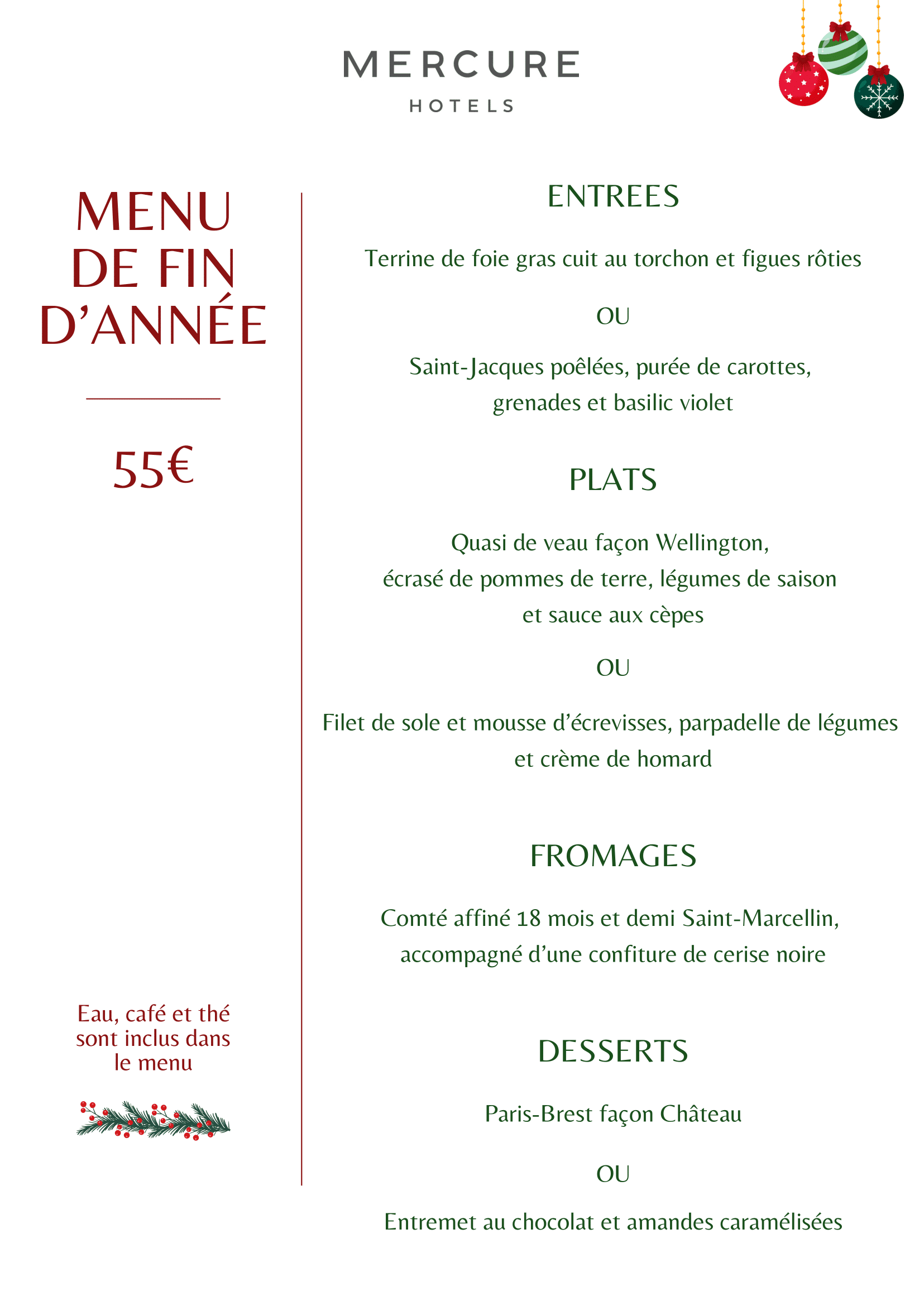 Menu gourmand et raffiné