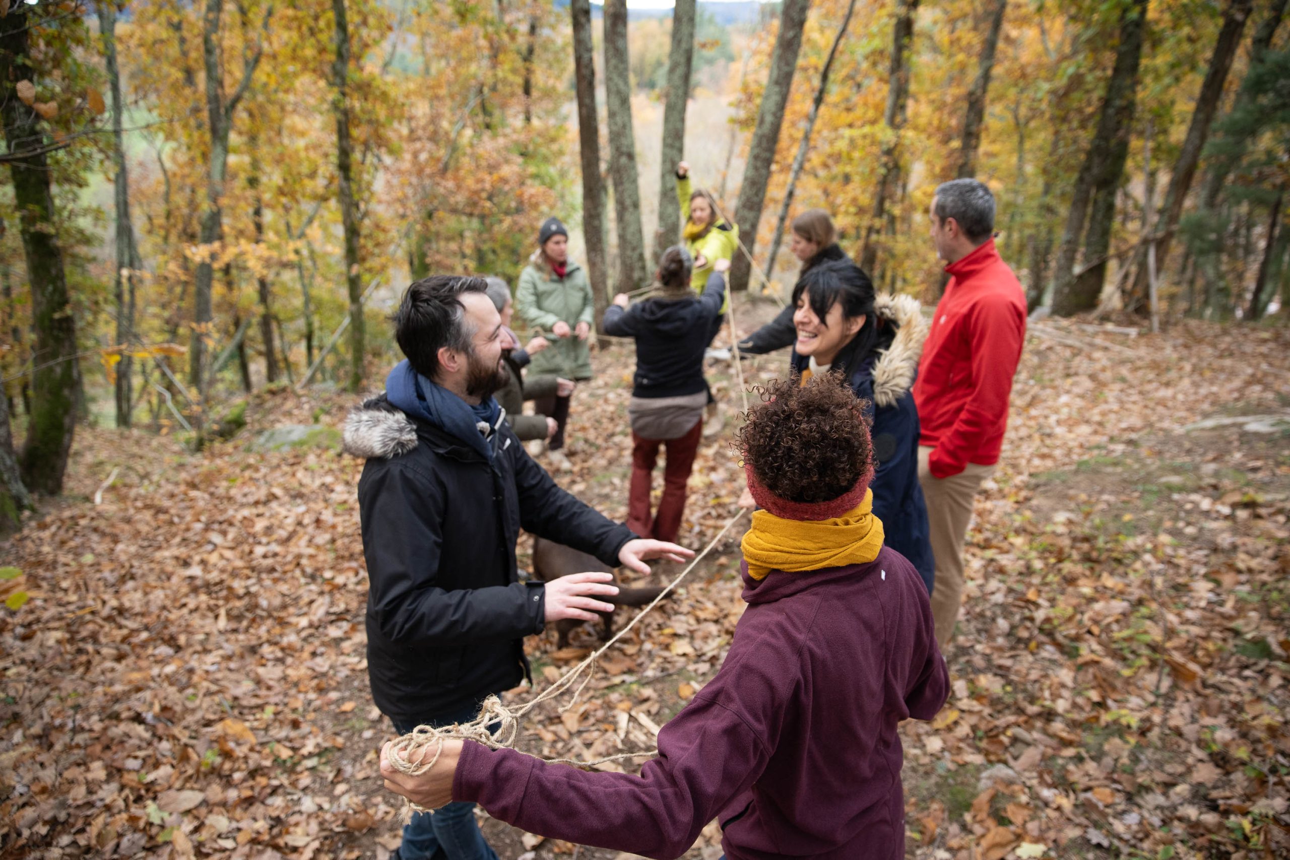 Activité en forêt, groupe, team building, nature, Les Blaches