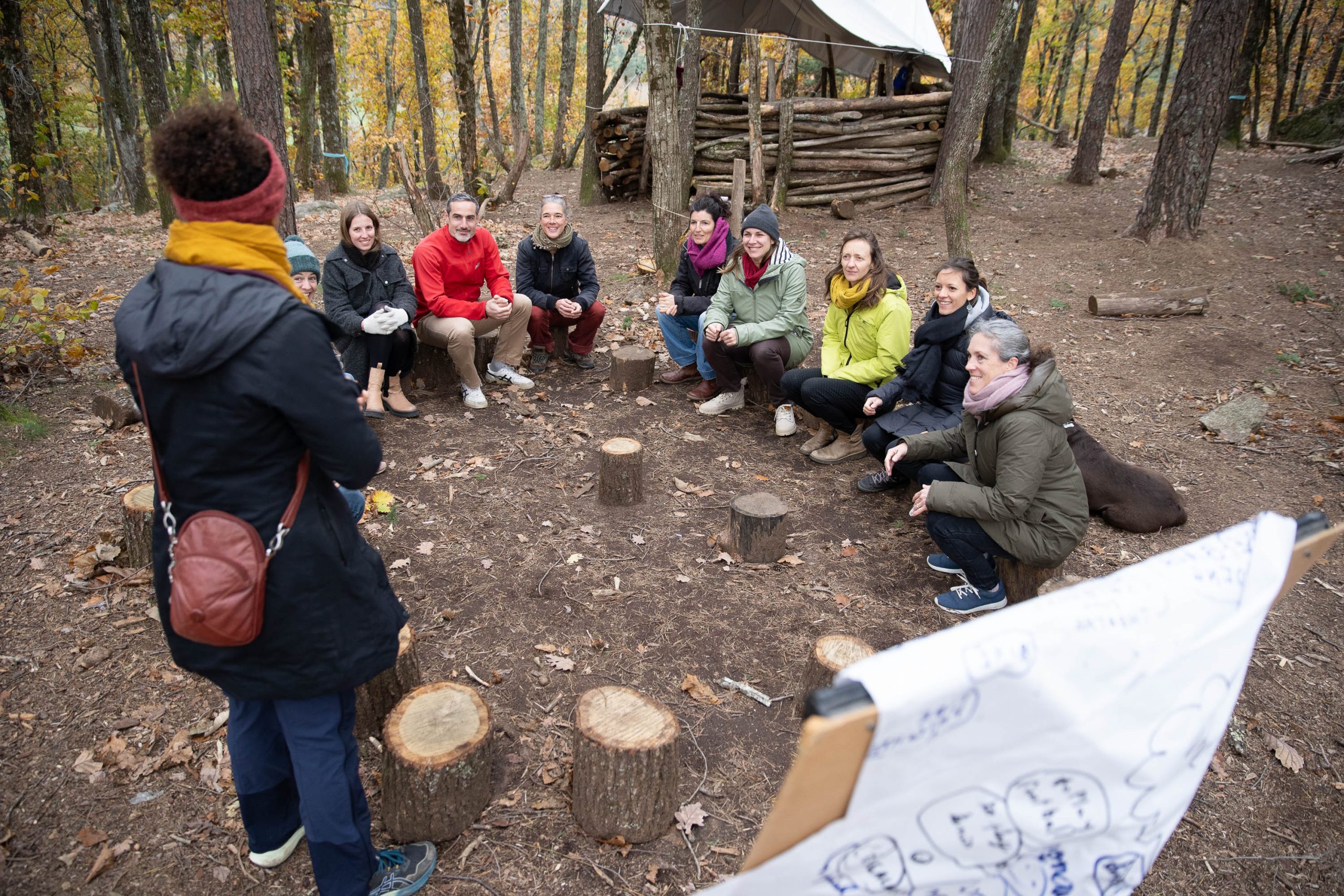 Activité de team building, forêt, groupe, Les Blaches, Ardèche, réunion, extérieur