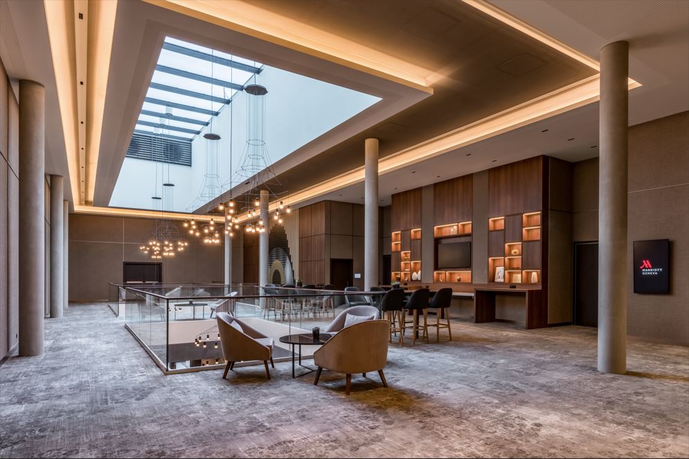 Marriott Geneva mezzanine espace lounge design architecture moderne